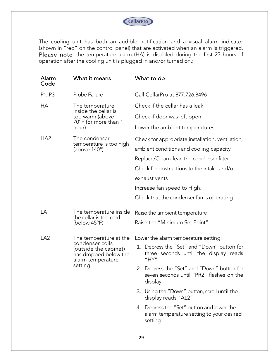 CellarPro 4200VSX WINE COOLING UNIT (EXTERIOR), 1080 User Manual | Page 29 / 32