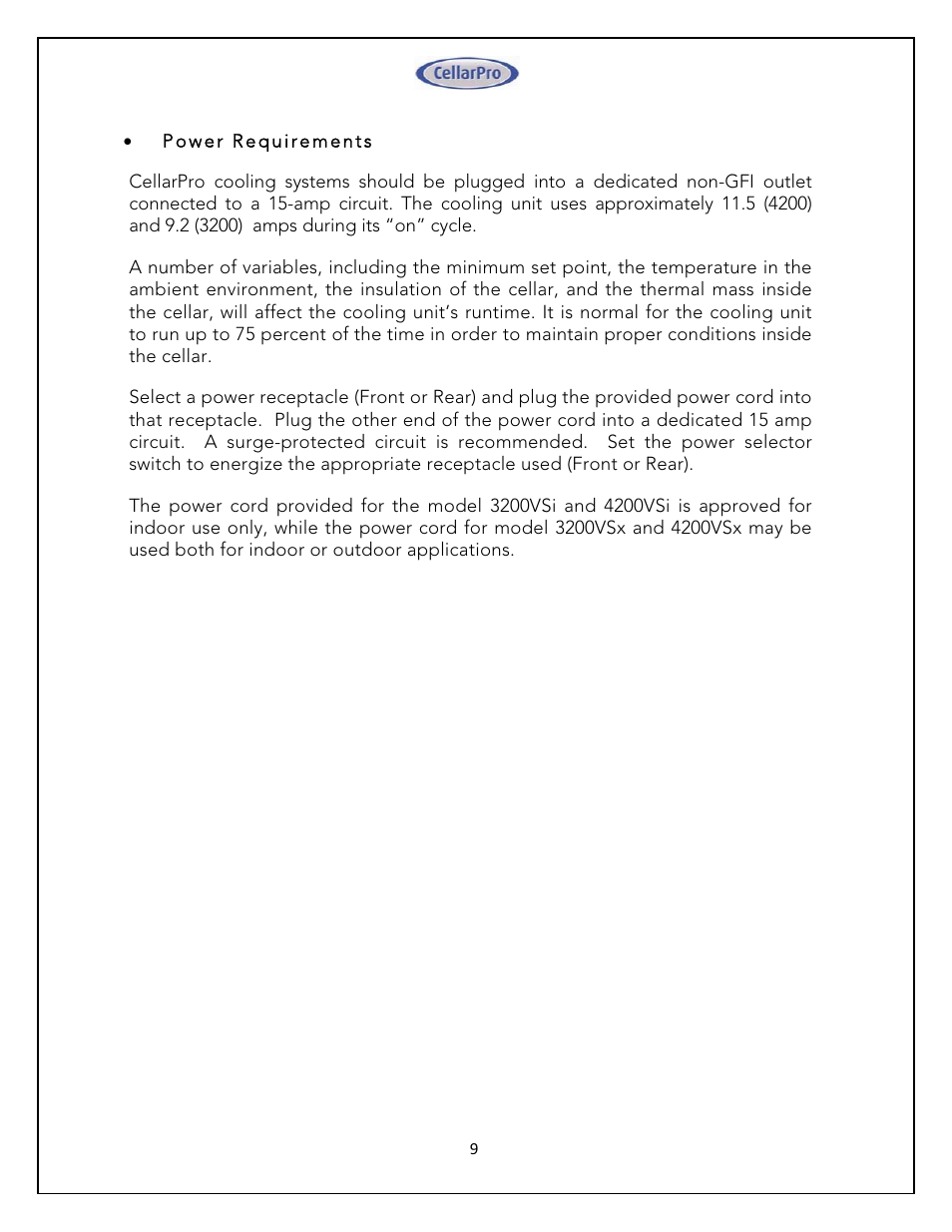 CellarPro 4200VSX WINE COOLING UNIT (EXTERIOR), 1080 User Manual | Page 9 / 32