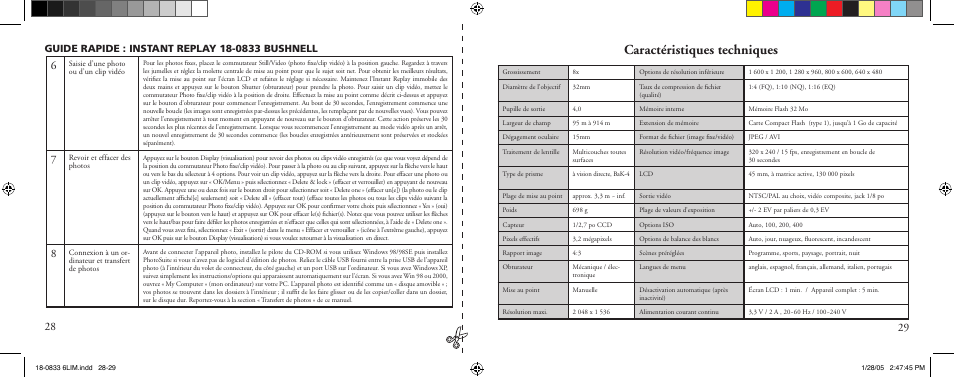 Caractéristiques techniques | Bushnell 18-0833 User Manual | Page 15 / 73