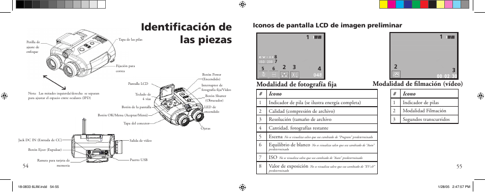 Identiﬁcación de las piezas, Iconos de pantalla lcd de imagen preliminar | Bushnell 18-0833 User Manual | Page 28 / 73