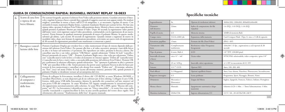 Speciﬁche tecniche | Bushnell 18-0833 User Manual | Page 51 / 73