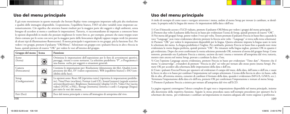 Uso del menu principale | Bushnell 18-0833 User Manual | Page 55 / 73