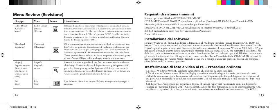 Menu review (revisione) | Bushnell 18-0833 User Manual | Page 58 / 73