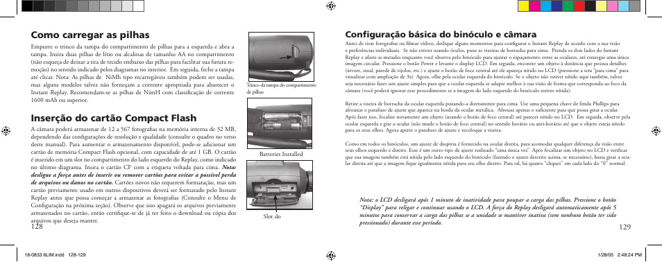 Conﬁguração básica do binóculo e câmara | Bushnell 18-0833 User Manual | Page 65 / 73