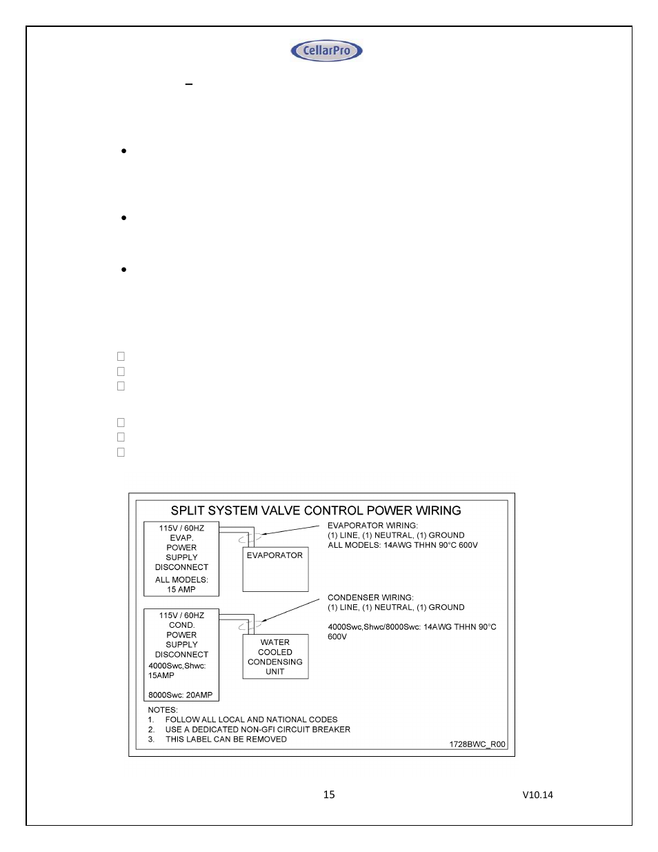 CellarPro 4000SWC SPLIT SYSTEM WATER COOLED, 7649 User Manual | Page 15 / 44