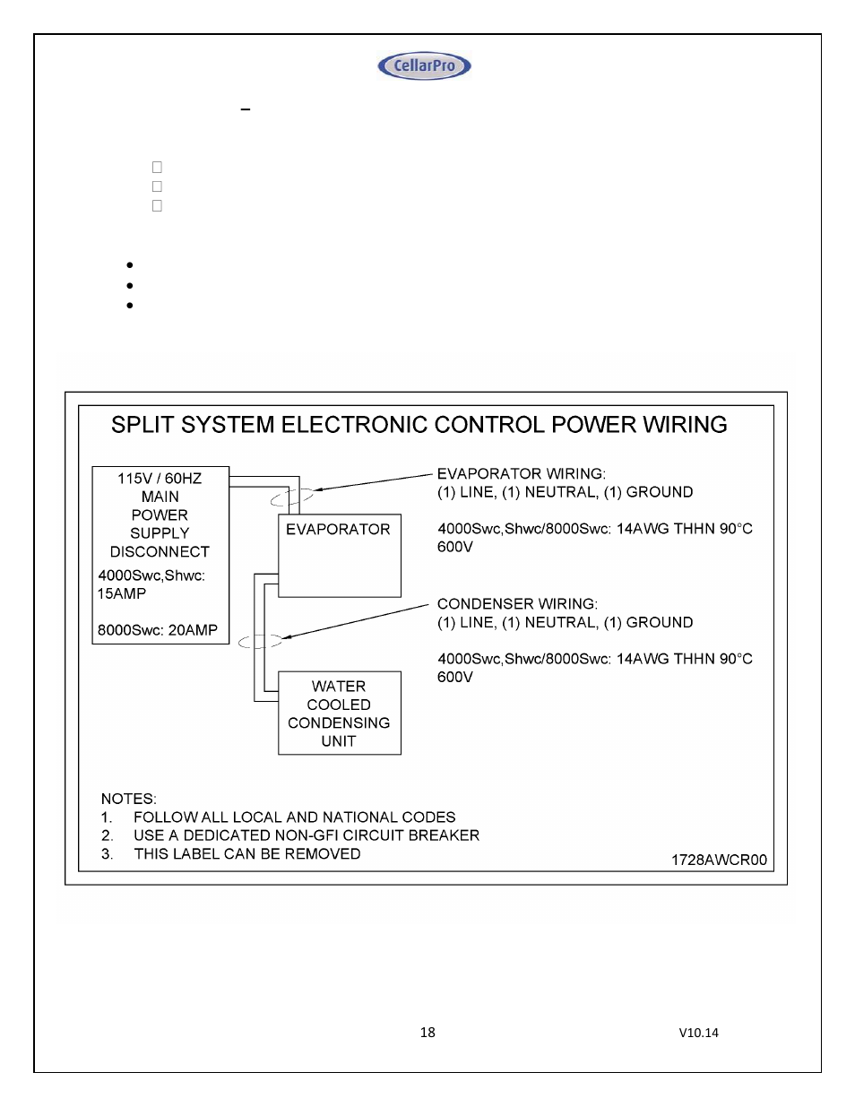 CellarPro 4000SWC SPLIT SYSTEM WATER COOLED, 7649 User Manual | Page 18 / 44