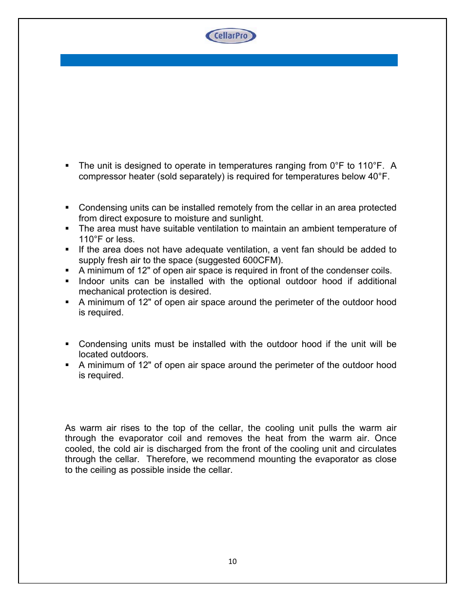 CellarPro 4000SH HORIZONTAL SPLIT SYSTEM 220V 50/60HZ, 16270 User Manual | Page 10 / 39