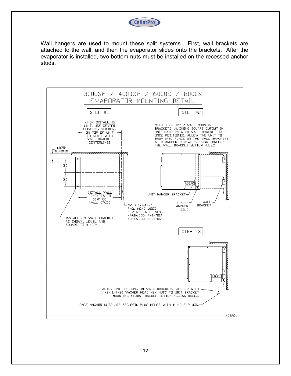 CellarPro 4000SH HORIZONTAL SPLIT SYSTEM 220V 50/60HZ, 16270 User Manual | Page 12 / 39