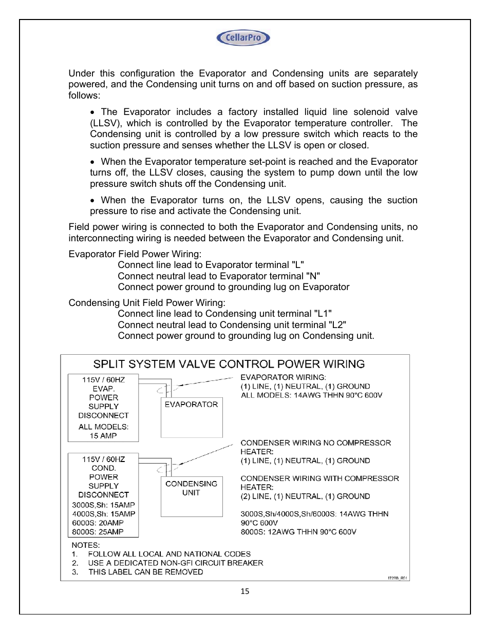 CellarPro 4000SH HORIZONTAL SPLIT SYSTEM 220V 50/60HZ, 16270 User Manual | Page 15 / 39