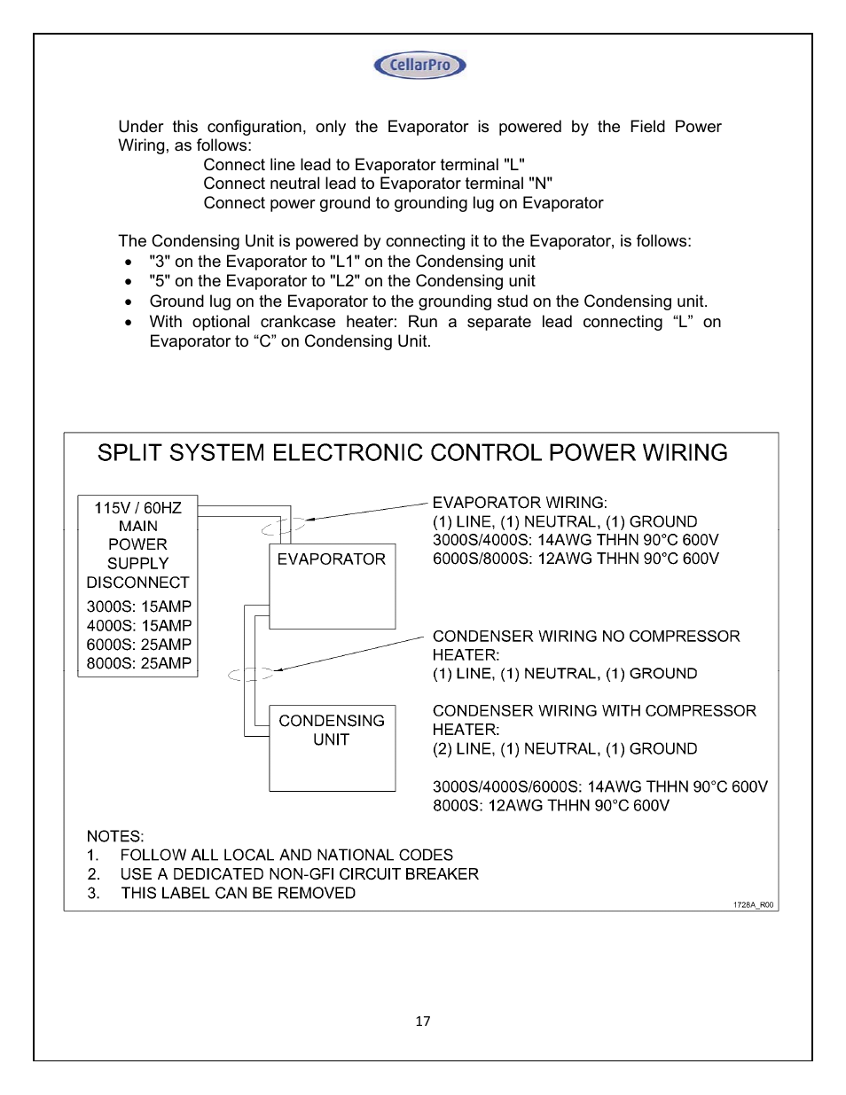 CellarPro 4000SH HORIZONTAL SPLIT SYSTEM 220V 50/60HZ, 16270 User Manual | Page 17 / 39