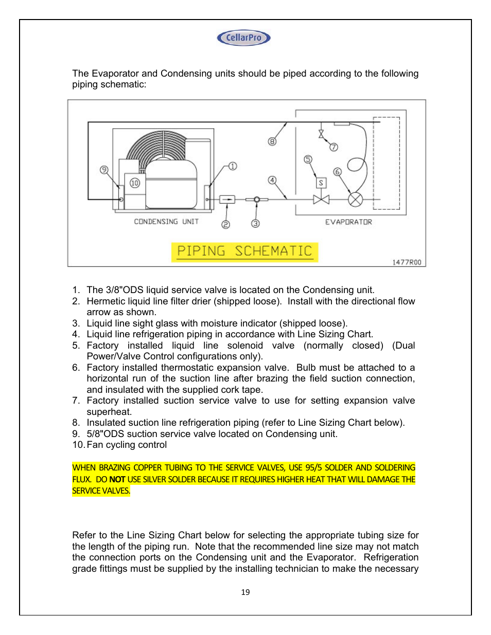 CellarPro 4000SH HORIZONTAL SPLIT SYSTEM 220V 50/60HZ, 16270 User Manual | Page 19 / 39