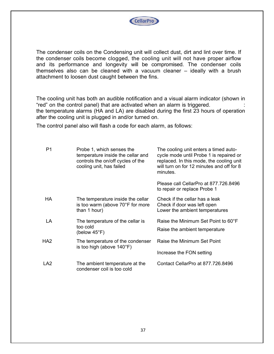 CellarPro 4000SH HORIZONTAL SPLIT SYSTEM 220V 50/60HZ, 16270 User Manual | Page 37 / 39