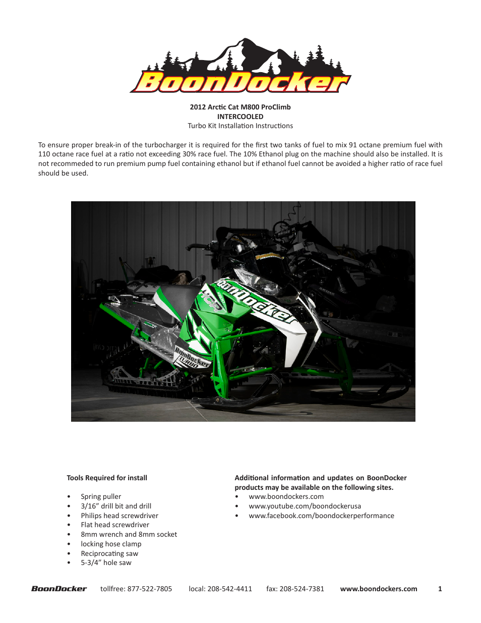 BoonDocker ARCTIC CAT: 2012-14 ProClimb M8 Intercooled User Manual | 17 pages