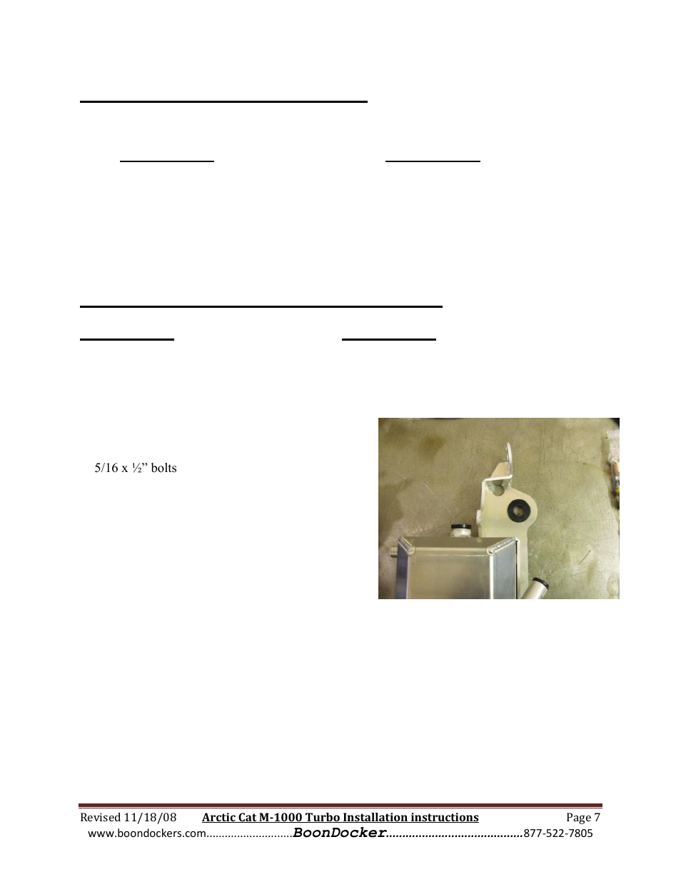 Step 4: installing the control box, Step 5: oil tank/turbo assembly bracket | BoonDocker ARCTIC CAT: M1000 Race Gas User Manual | Page 7 / 25