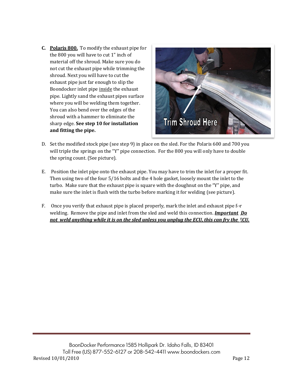 BoonDocker POLARIS: 2007-10 Dragon Pump Gas User Manual | Page 12 / 19