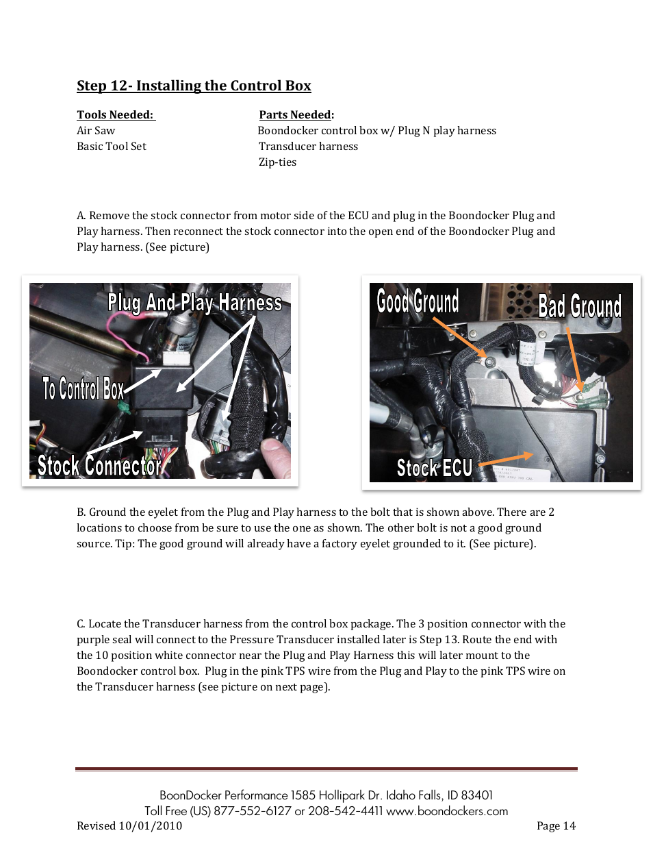 Step 12- installing the control box | BoonDocker POLARIS: 2007-10 Dragon Pump Gas User Manual | Page 14 / 19