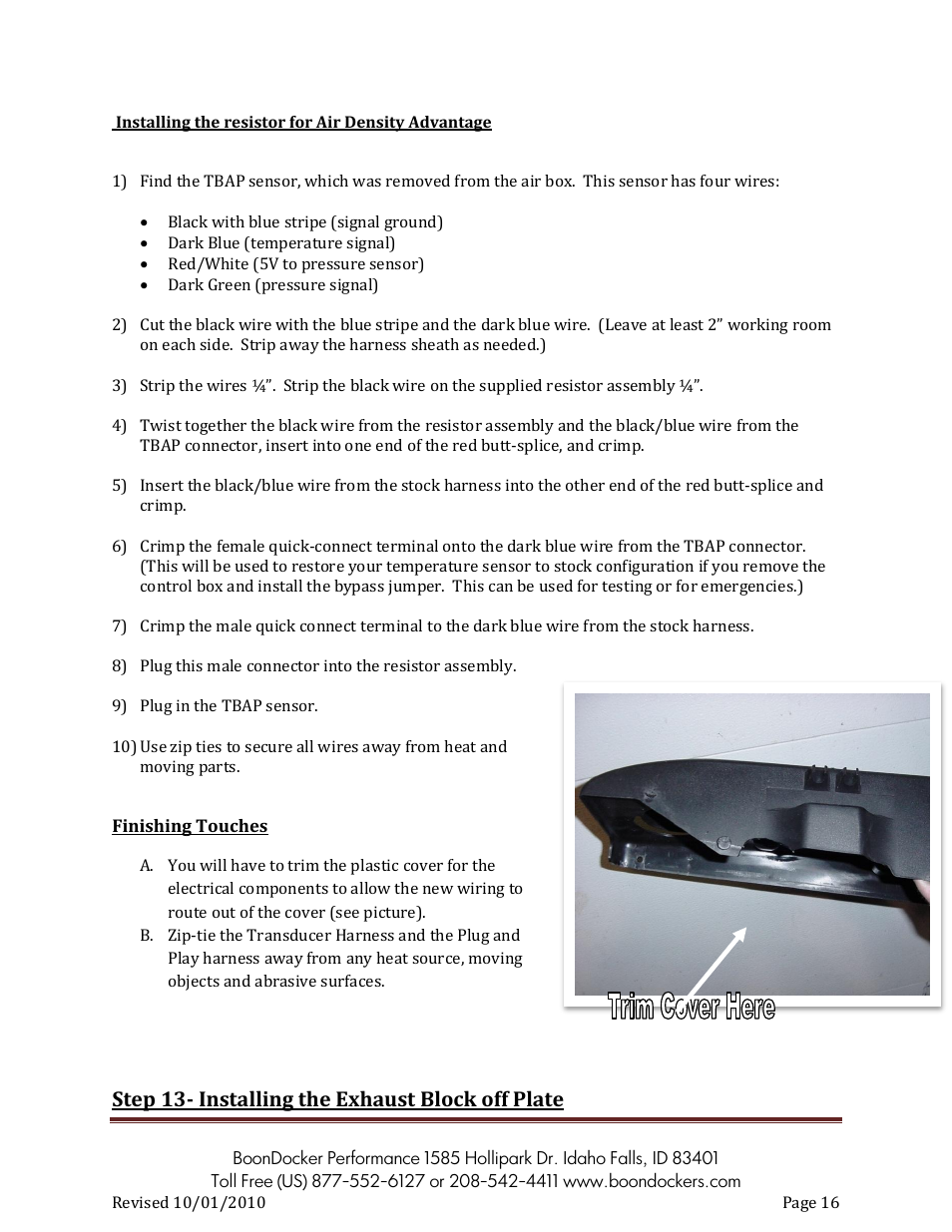 Step 13- installing the exhaust block off plate | BoonDocker POLARIS: 2007-10 Dragon Pump Gas User Manual | Page 16 / 19