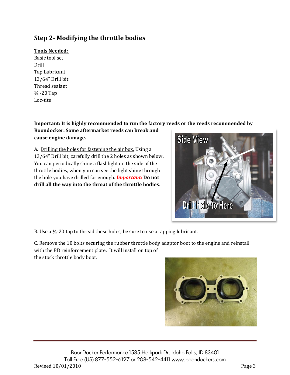 Step 2- modifying the throttle bodies | BoonDocker POLARIS: 2007-10 Dragon Pump Gas User Manual | Page 3 / 19