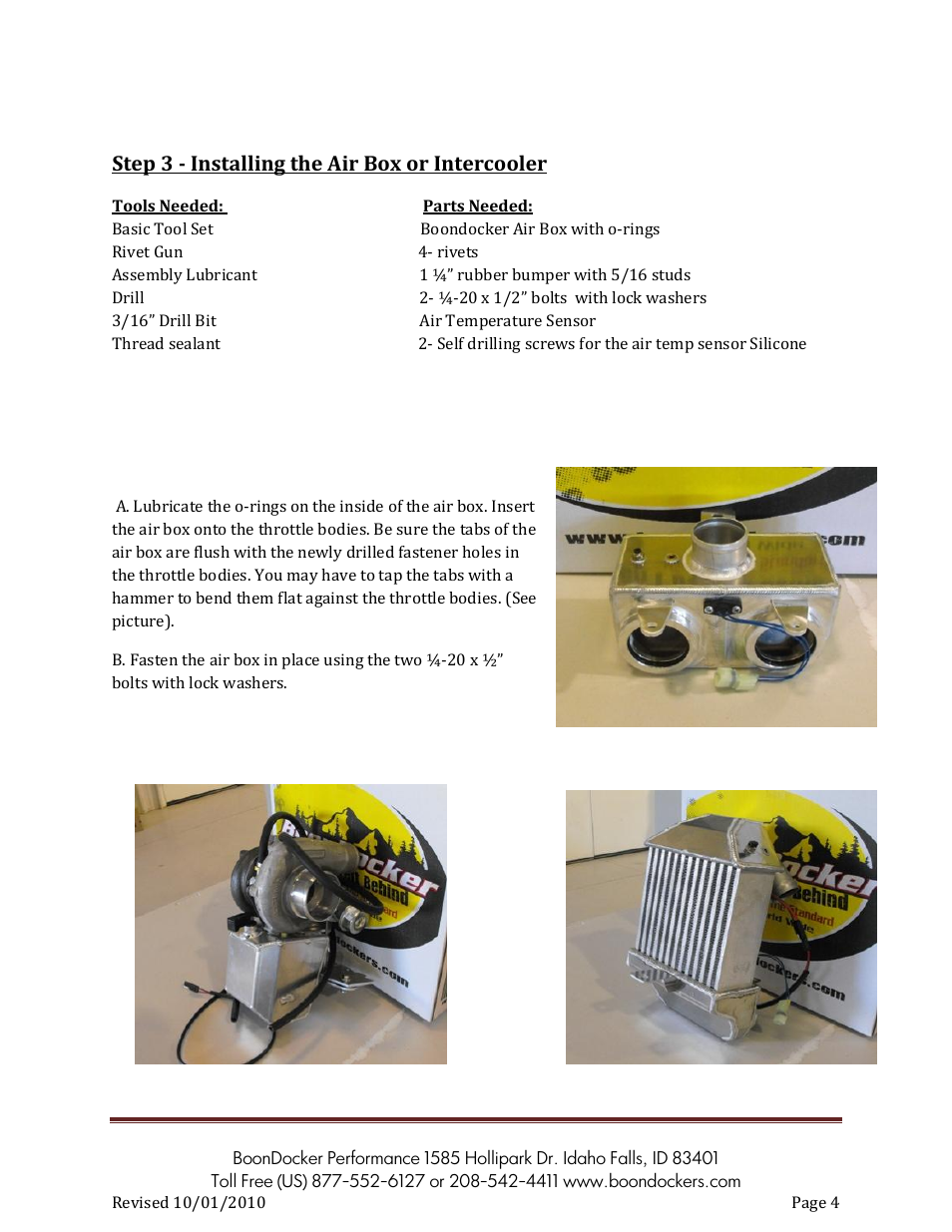 Step 3 - installing the air box or intercooler | BoonDocker POLARIS: 2007-10 Dragon Pump Gas User Manual | Page 4 / 19