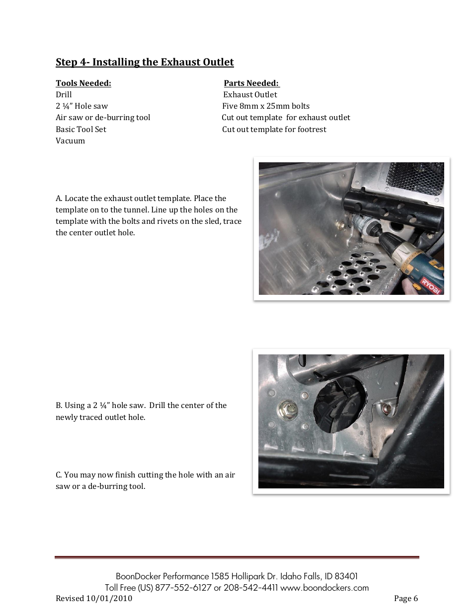 Step 4- installing the exhaust outlet | BoonDocker POLARIS: 2007-10 Dragon Pump Gas User Manual | Page 6 / 19