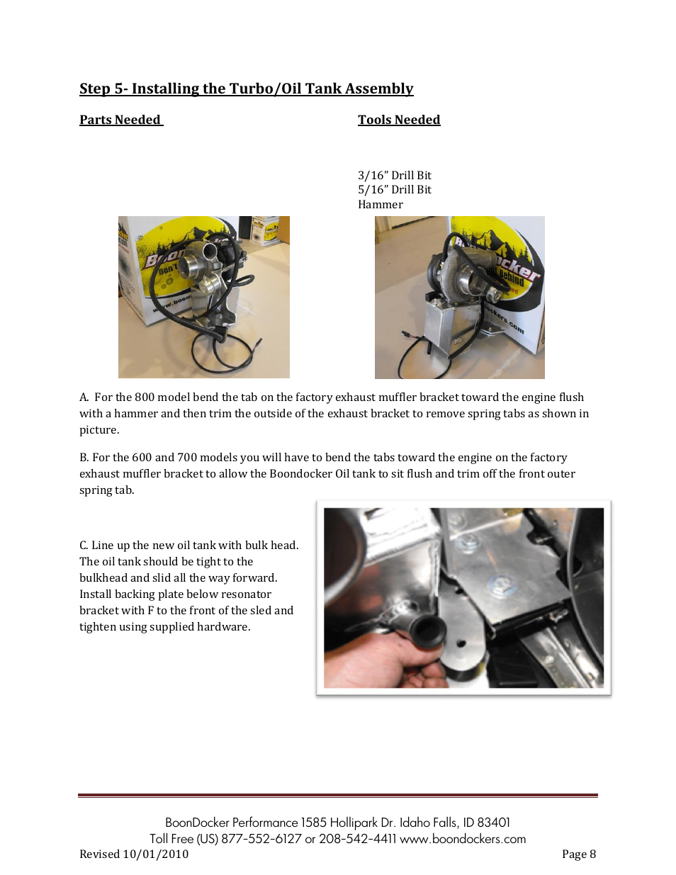 Step 5- installing the turbo/oil tank assembly | BoonDocker POLARIS: 2007-10 Dragon Pump Gas User Manual | Page 8 / 19