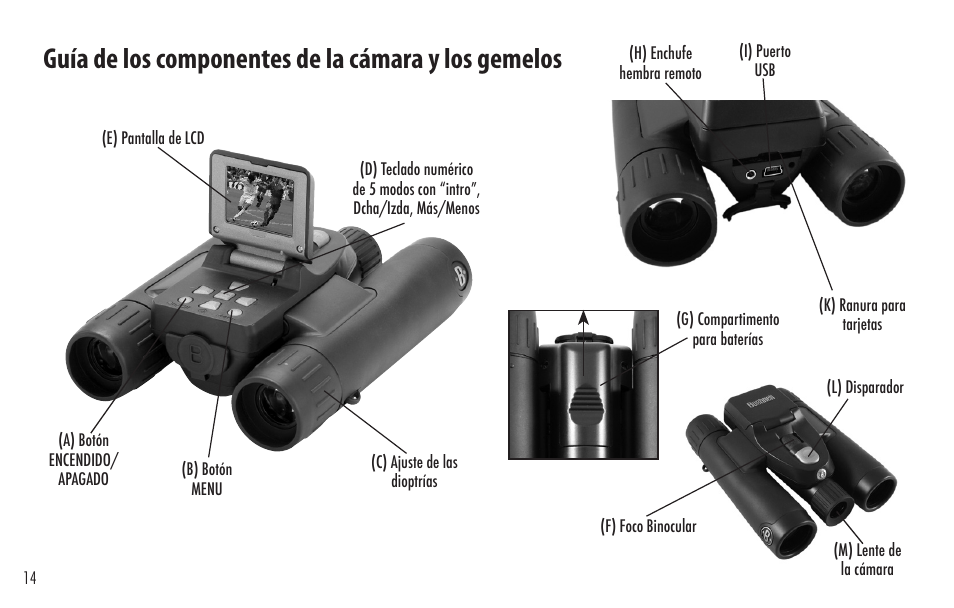 Guía de los componentes de la cámara y los gemelos | Bushnell ImageView 98-0917/04-09 User Manual | Page 14 / 38