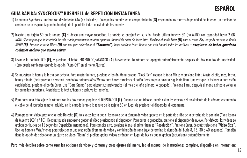 Español | Bushnell ImageView 98-0917/04-09 User Manual | Page 15 / 38
