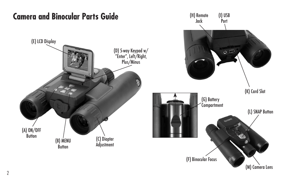 Camera and binocular parts guide | Bushnell ImageView 98-0917/04-09 User Manual | Page 2 / 38