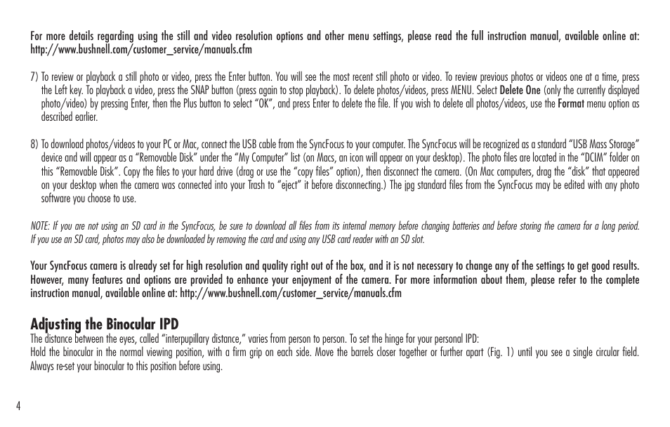 Adjusting the binocular ipd | Bushnell ImageView 98-0917/04-09 User Manual | Page 4 / 38