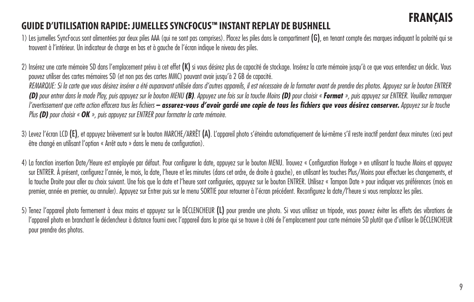 Français | Bushnell ImageView 98-0917/04-09 User Manual | Page 9 / 38