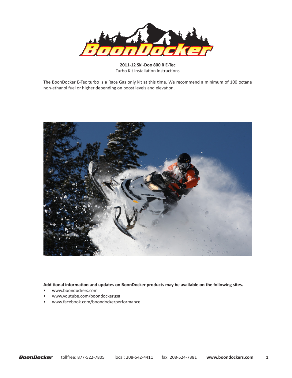 BoonDocker SKI-DOO: 2011-12 XP E-TEC 800 User Manual | 10 pages