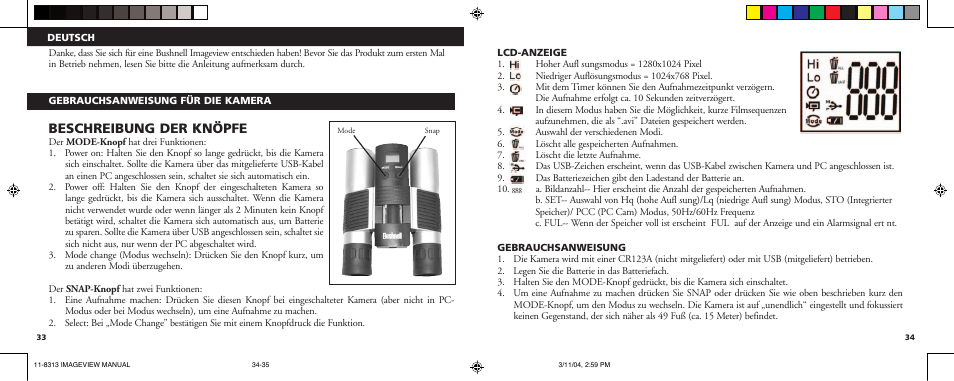Beschreibung der knöpfe | Bushnell 11-8313 User Manual | Page 18 / 33