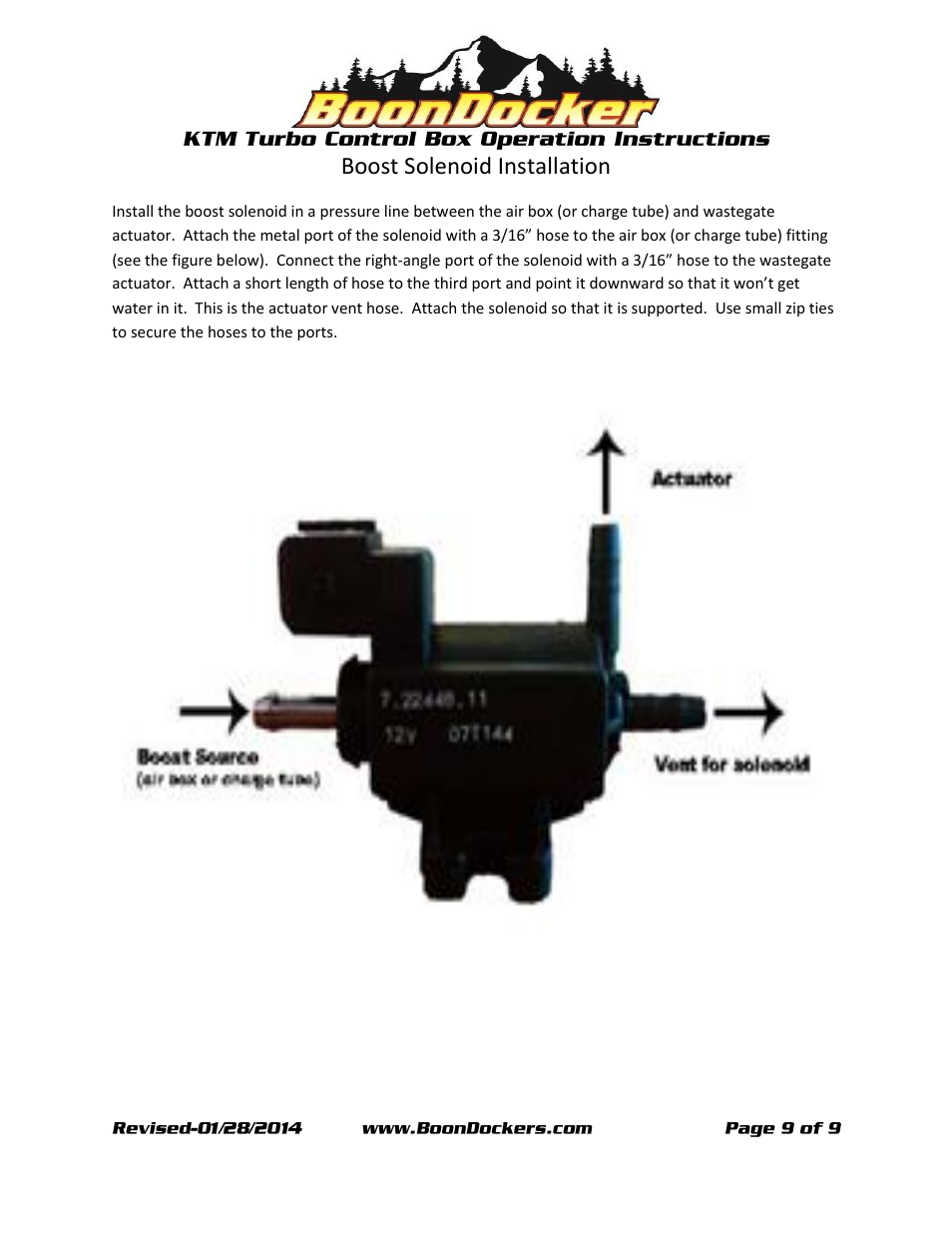 Boost solenoid installation | BoonDocker KTM XC-W: 450 Box Operation User Manual | Page 9 / 9