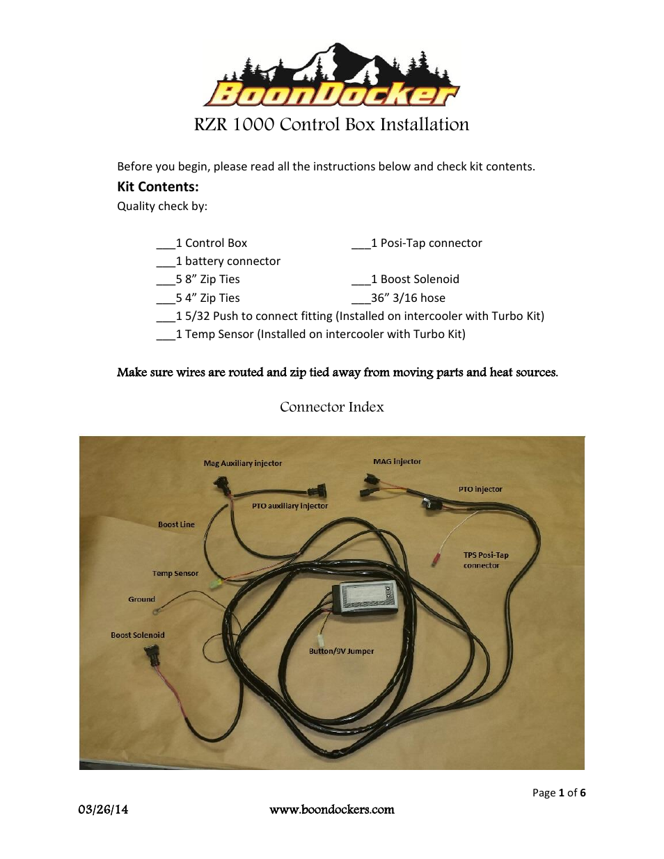 BoonDocker POLARIS RZR XP 1000 Control Box Install User Manual | 6 pages