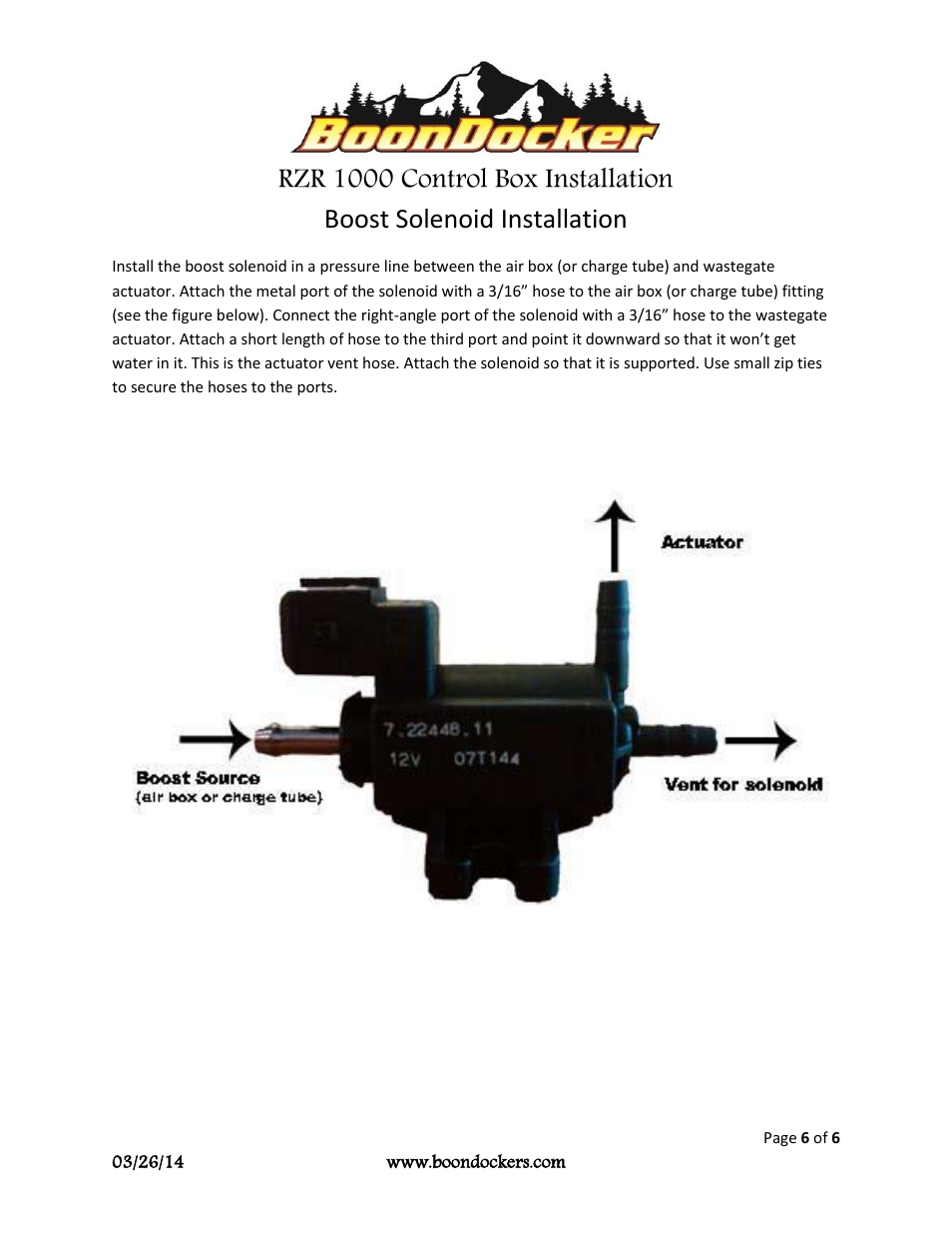 Rzr 1000 control box installation, Boost solenoid installation | BoonDocker POLARIS RZR XP 1000 Control Box Install User Manual | Page 6 / 6