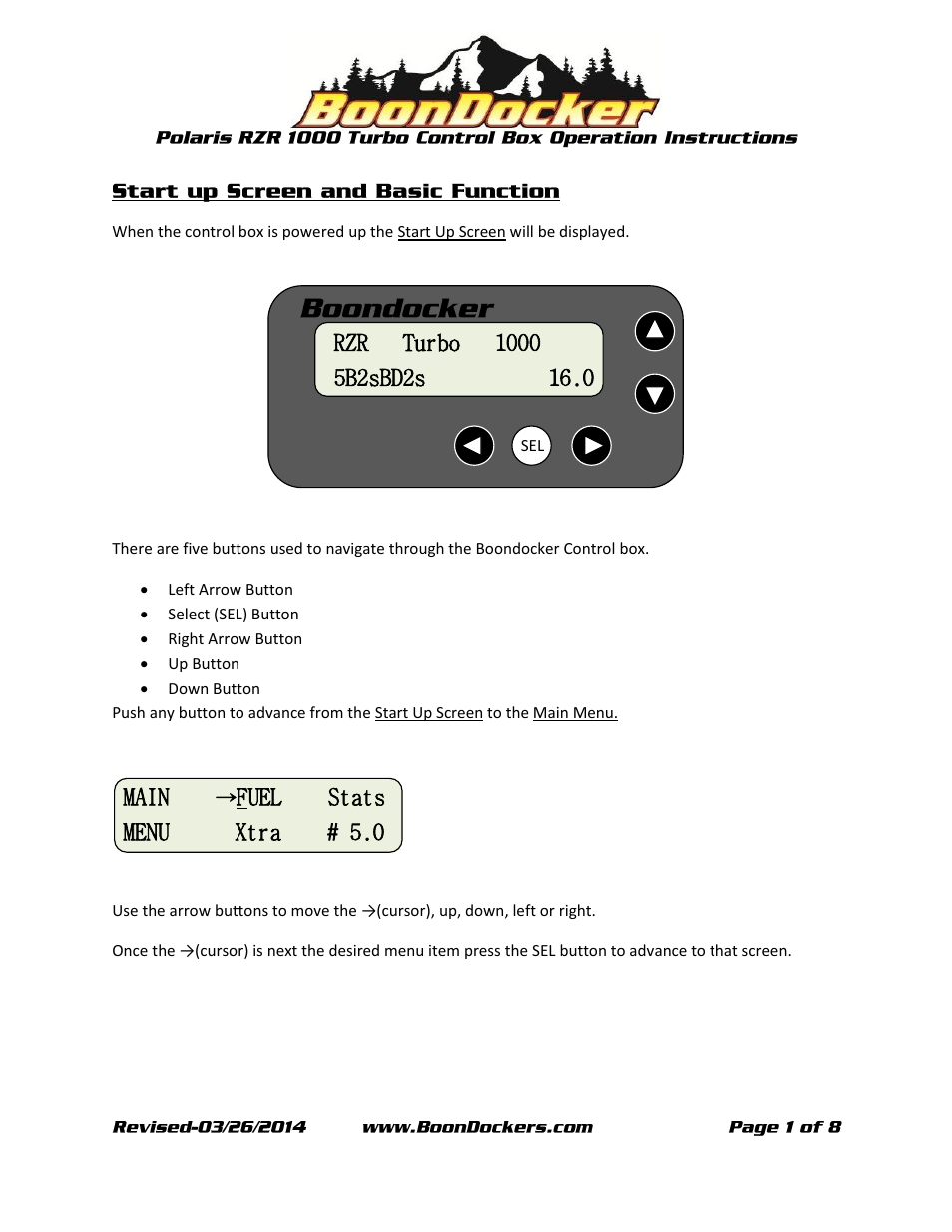 BoonDocker POLARIS RZR XP 1000 Control Box Operation User Manual | 8 pages