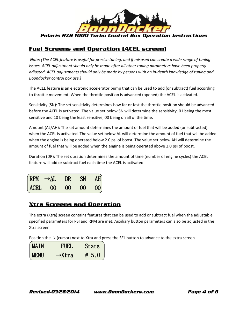 Xtra # 5.0 | BoonDocker POLARIS RZR XP 1000 Control Box Operation User Manual | Page 4 / 8