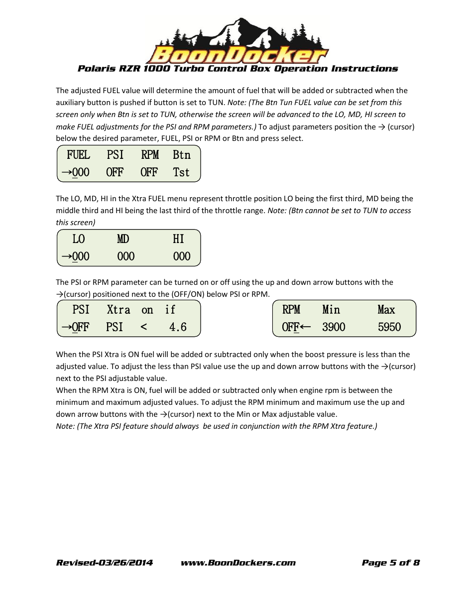 BoonDocker POLARIS RZR XP 1000 Control Box Operation User Manual | Page 5 / 8