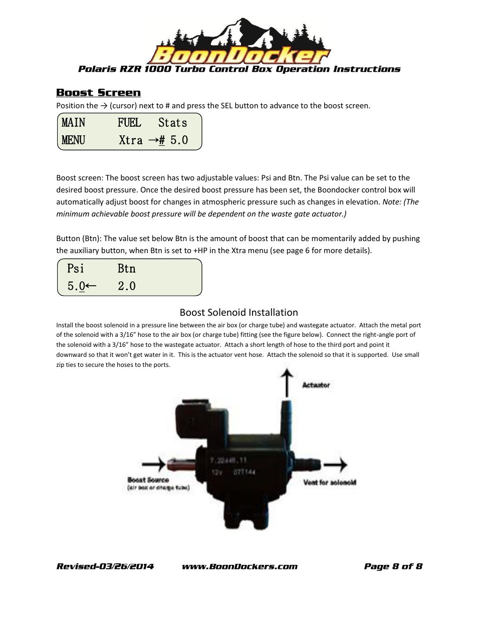 BoonDocker POLARIS RZR XP 1000 Control Box Operation User Manual | Page 8 / 8