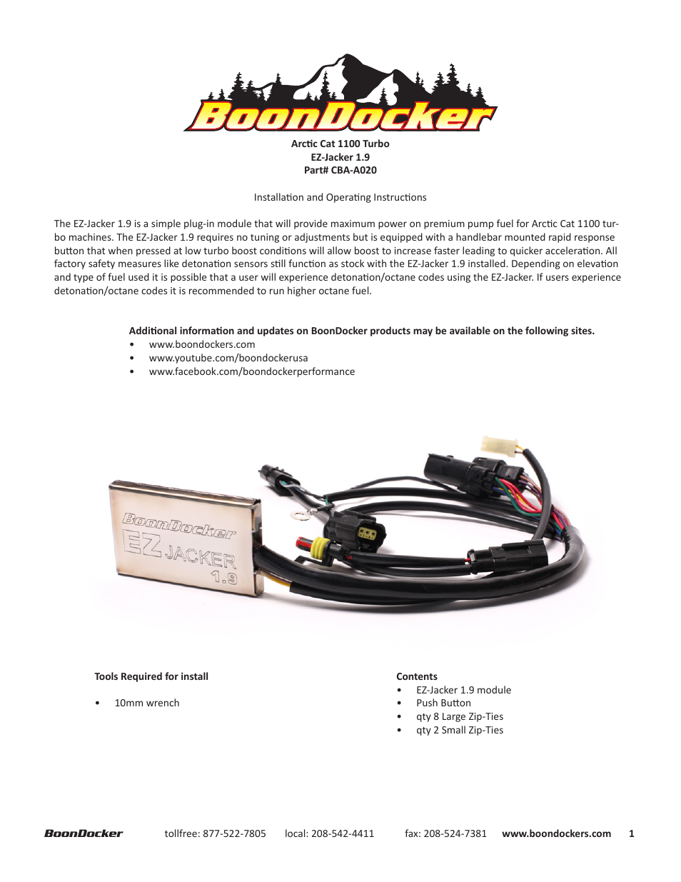 BoonDocker ARCTIC CAT: EZ JACKER 1.9 User Manual | 4 pages