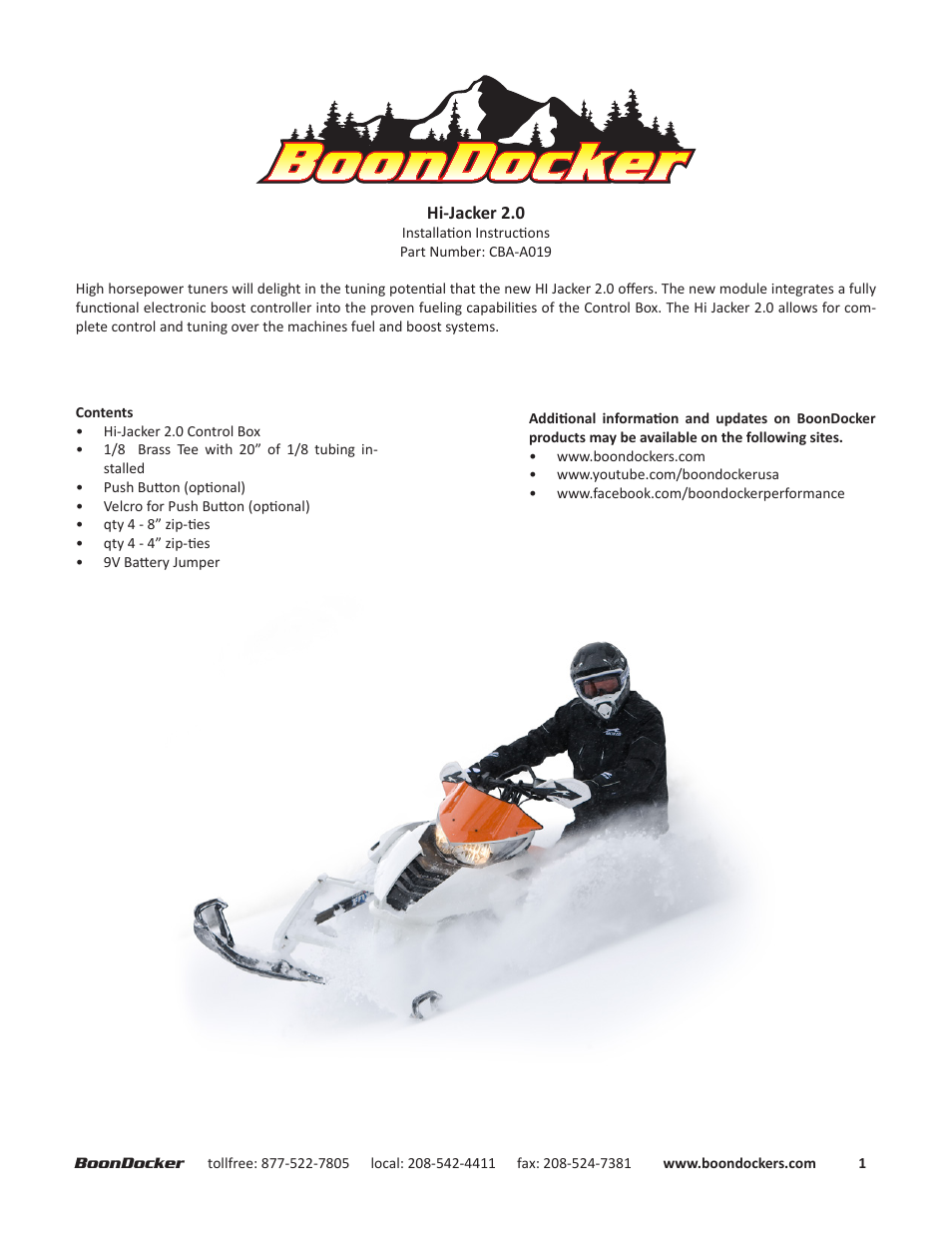 BoonDocker ARCTIC CAT: HIJACKER 2.0 User Manual | 9 pages