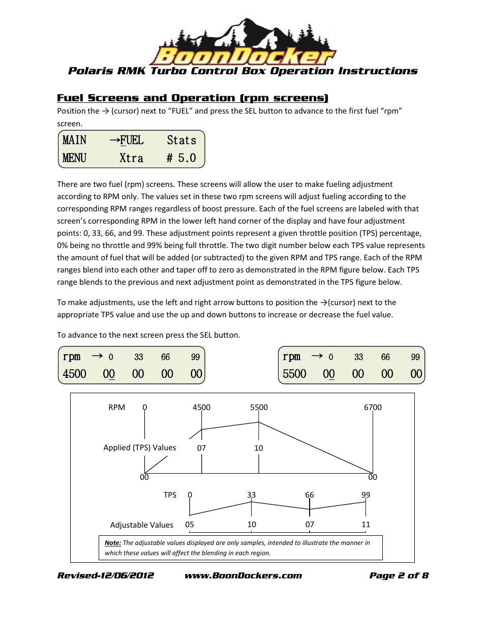 Fuel stats menu xtra # 5.0 | BoonDocker POLARIS: 2011-14 PRO 800 Turbo w/ EBC User Manual | Page 2 / 8