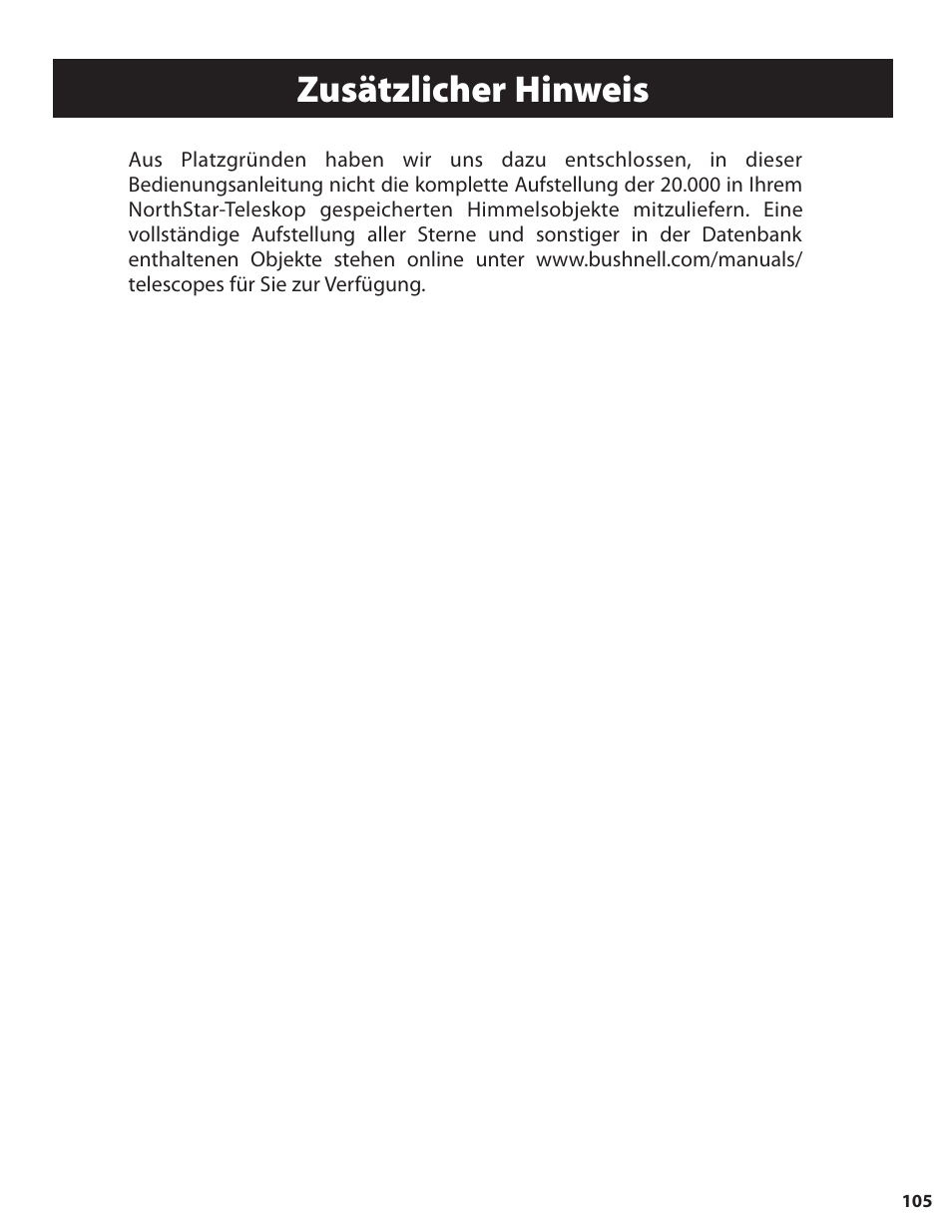 Zusätzlicher hinweis | Bushnell NORTH STAR GOTO 78-8840 User Manual | Page 105 / 136