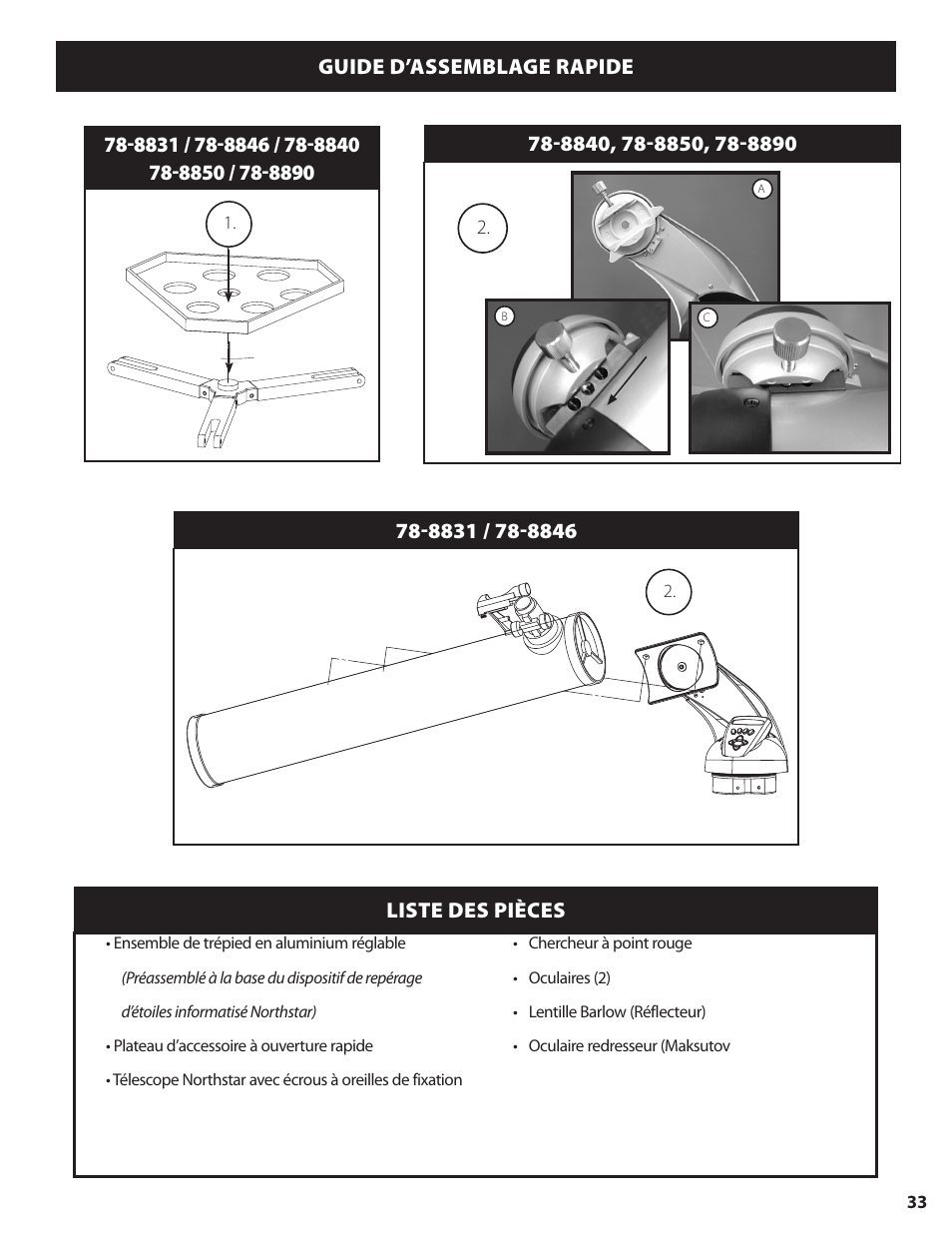 Liste des pièces guide d’assemblage rapide | Bushnell NORTH STAR GOTO 78-8840 User Manual | Page 33 / 136