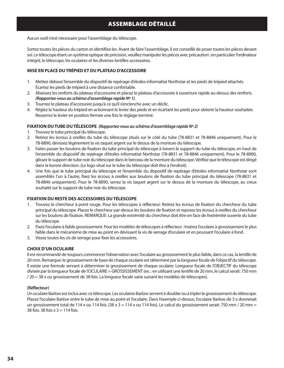 Assemblage détaillé | Bushnell NORTH STAR GOTO 78-8840 User Manual | Page 34 / 136