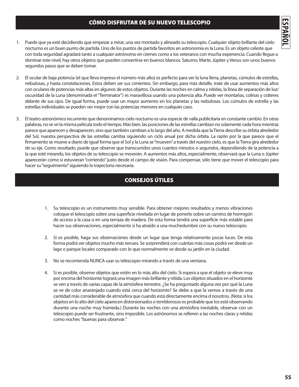 Esp añ ol | Bushnell NORTH STAR GOTO 78-8840 User Manual | Page 55 / 136