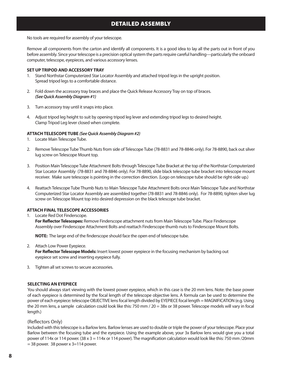 Detailed assembly | Bushnell NORTH STAR GOTO 78-8840 User Manual | Page 8 / 136