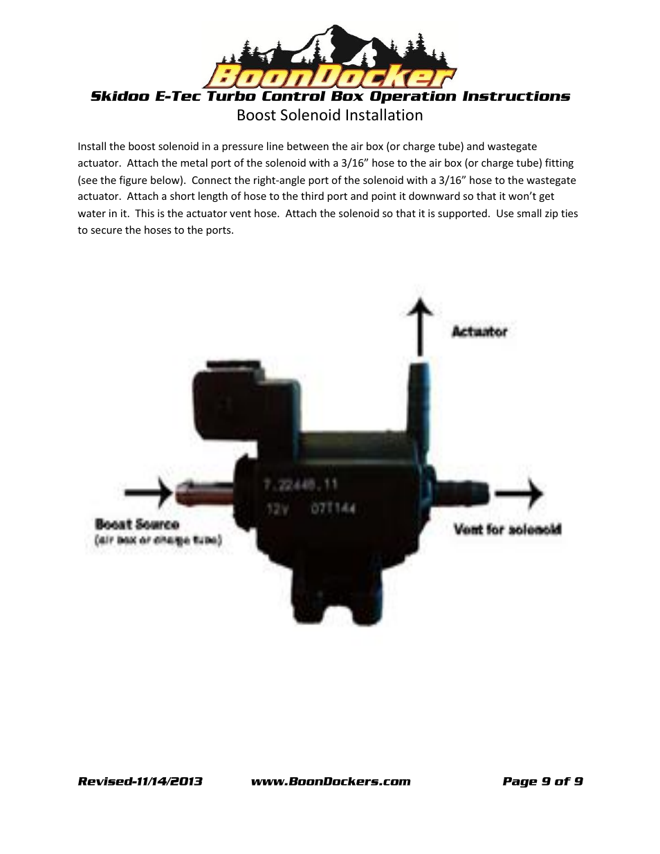 Boost solenoid installation | BoonDocker SKI-DOO: E-TEC Turbo User Manual | Page 9 / 9