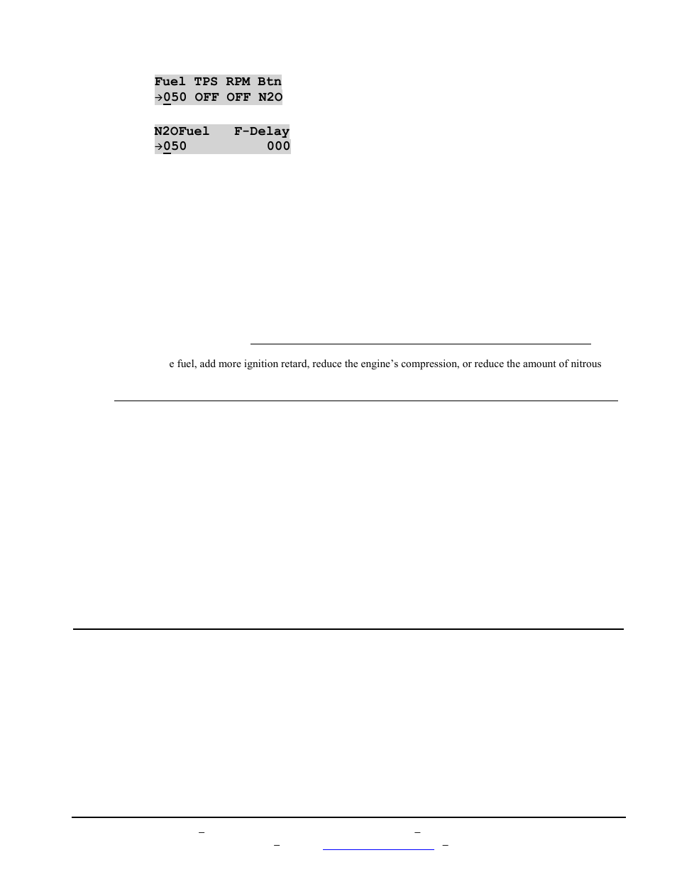 Ix. n2o system configuration, Fuel tps rpm btn, 050 off off n2o | N2ofuel f-delay, A. n2o configuration options | BoonDocker ARCTIC CAT: Non-turbo Control Box 700/800/1000 (V3) User Manual | Page 12 / 19