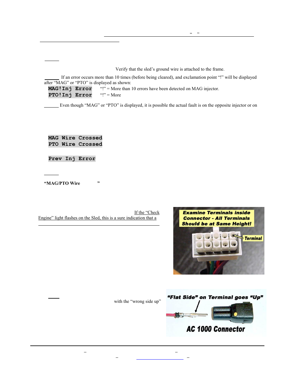 Mag!inj error, Pto!inj error, Mag wire crossed | Pto wire crossed, Prev inj error, Verify harness connections | BoonDocker ARCTIC CAT: Non-turbo Control Box 700/800/1000 (V3) User Manual | Page 17 / 19